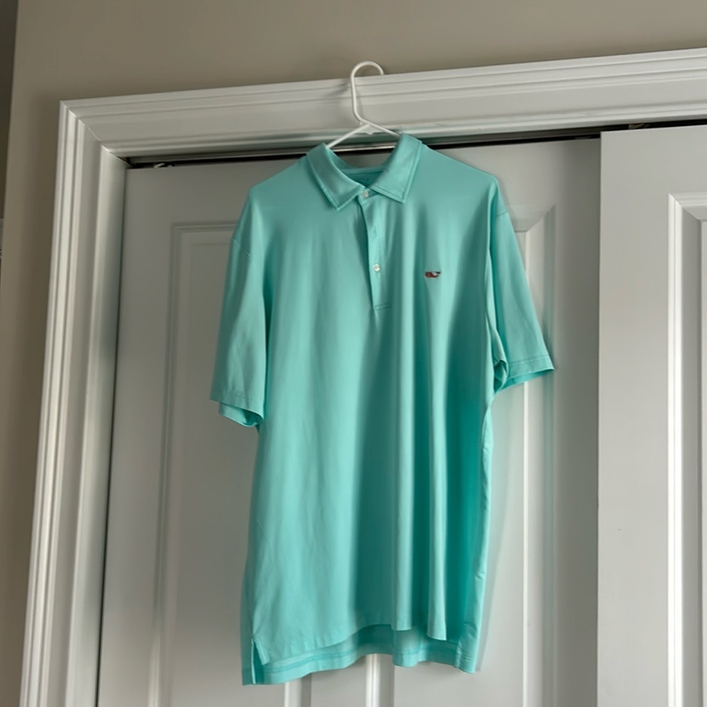 Men’s short sleeve, collared shirt, extra large, vineyard, vines aqua blue